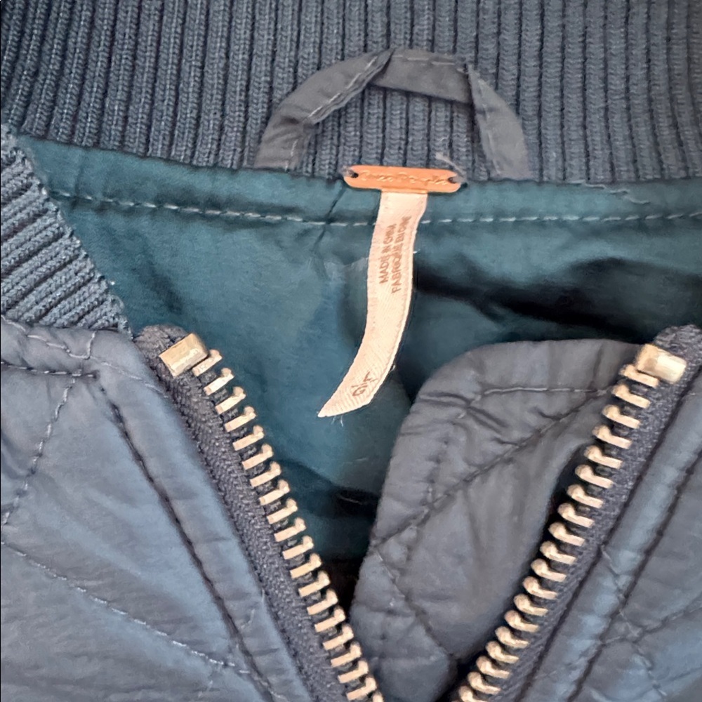 Free People Quilted Puffer Jacket Womens Size Large Teal Blue Drawstring - Picture 4 of 4